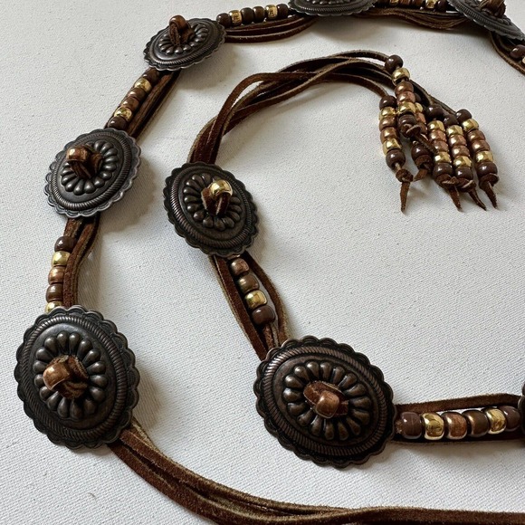 Western Cooper Brass Handmade Leather Belt With Tassels Southwestern main image 2